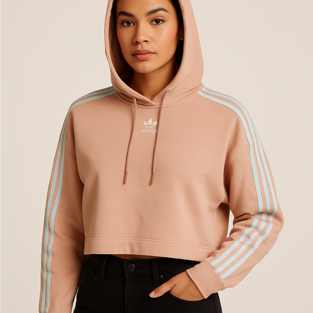 Adidas Originals Adicolor 3-Stripe Cropped Hoodie Soft Coral/Pink Women’s Sz S